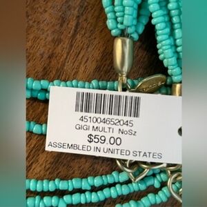 CHICO'S Gigi Turquoise and Gold Seed Bead Necklace NWT